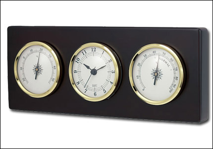 Room thermometer with hygrometer and clock