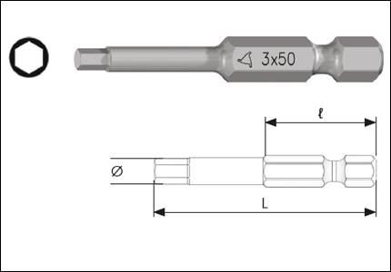 Blade for drivers 1/4 and for hexagonal Allen screws