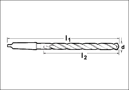 HSS extra length taper shank drill, length mm 250, Std helix