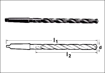HSS extra length taper shank drill, length mm 500, Std helix