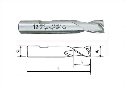 HSS-Co slot end mill with 2 cutting edges