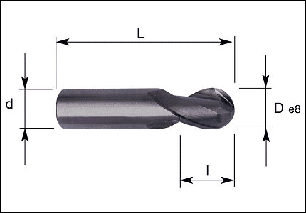 HSS-Co PM cutter with ball nose, 2 cutting edges