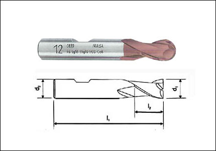 HSS-Co cutter with ball nose, 2 cutting edges, coated