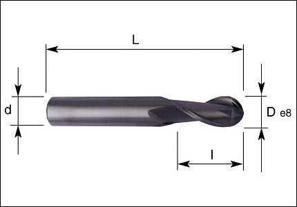 HSS-Co PM cutter with ball nose, 2 cutting edges