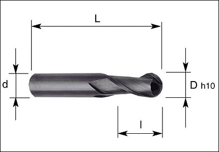 HM cutter with ball nose, 2 cutting edges