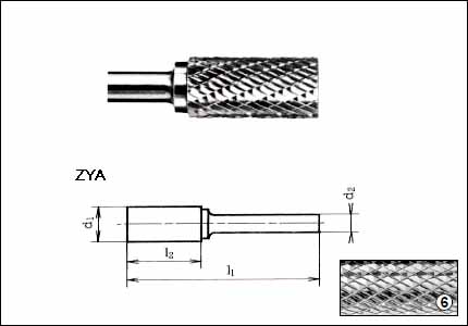 HM cylindrical burr ZYA, shaft mm 6, cut 6