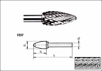 Fresa rotativa RBF, HM, gambo mm 6, taglio 6