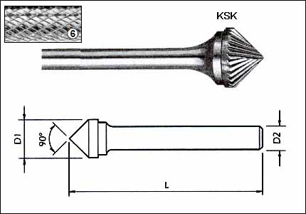 Fresa rotativa KSK 90°, HM, gambo mm 6, taglio 6