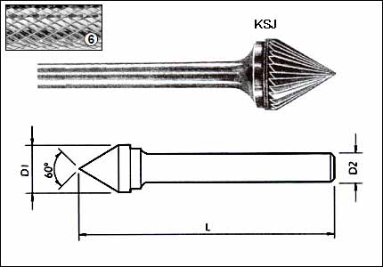 Fresa rotativa KSJ 60°, HM, gambo mm 3, taglio 6