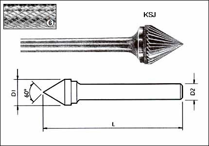 Fresa rotativa KSJ 60°, HM, gambo mm 6, taglio 6