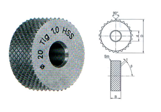 Forming knurl GE 45° crossed, pointed top lands toothed, HSS