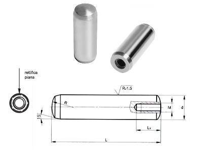 Spina cilindrica temprata con foro filettato, h6