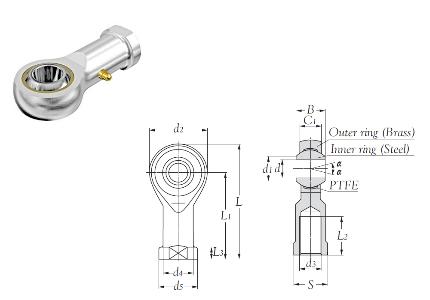 Rod spherical end with female right-hand threaded shank