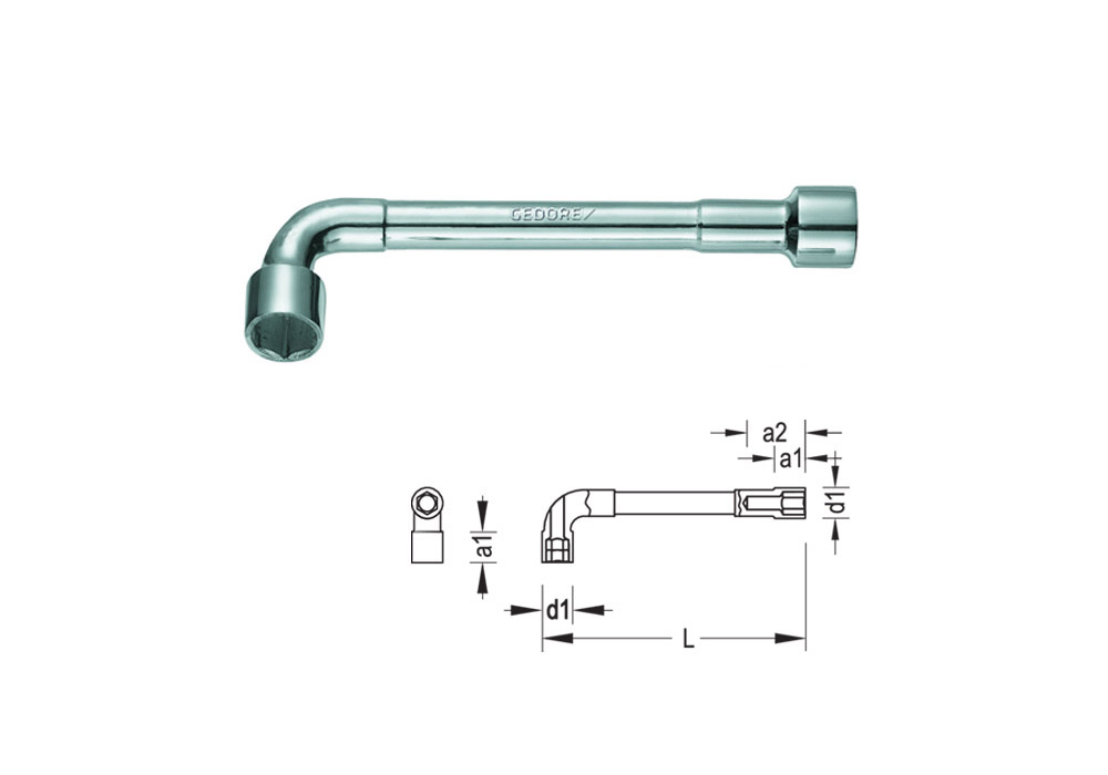 Hexagonal double ended angled elbowed wrench with hole