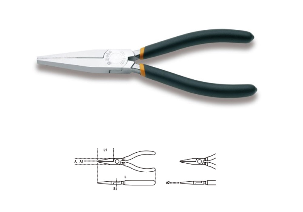 Knurled long flat nose pliers