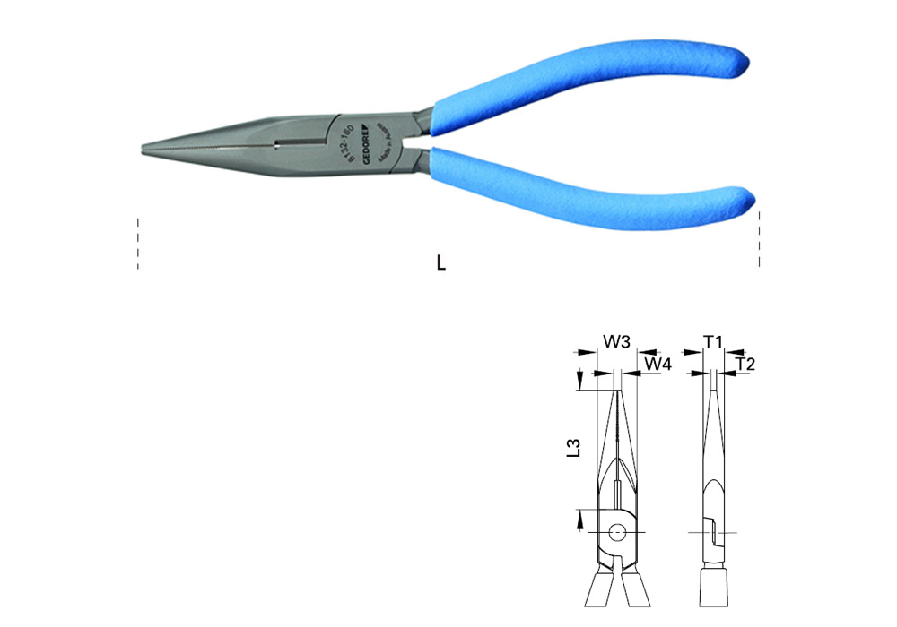 Pinza a becchi mezzotondi dritti con taglienti