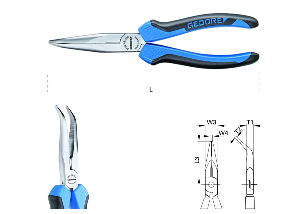 Pinza a becchi mezzotondi angolati con tagliente