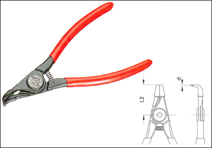 Pinza per anelli esterni, forma curva