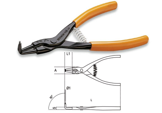 External circlip pliers, angle tips