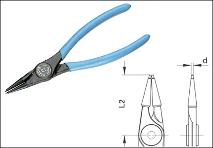 Pinza per anelli interni, forma dritta