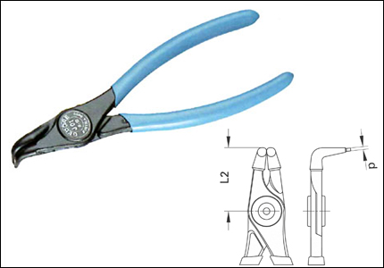 Pinza per anelli interni, forma curva