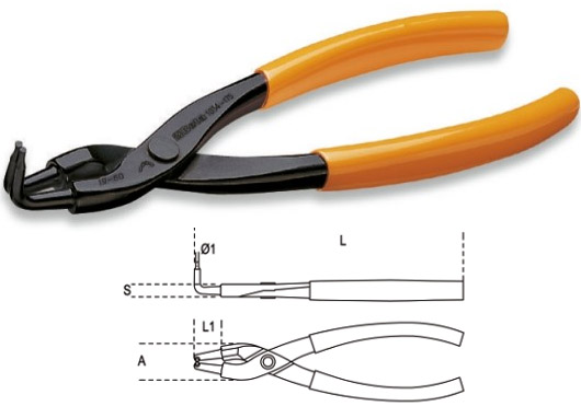 Pinza per anelli interni, forma curva