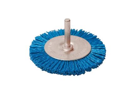 Circular brush with shaft with abrasive nylon wire