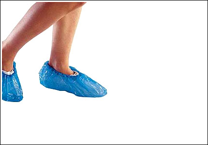 Blue polyethylene overshoes