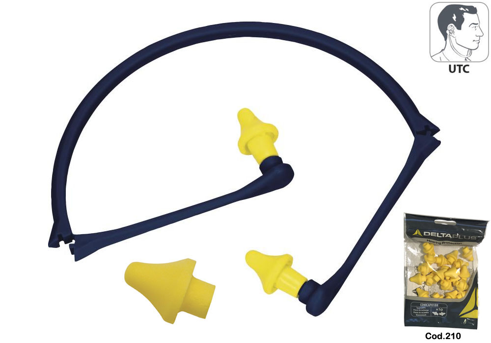 Reusable earplugs with head fastener, SNR 28 dB