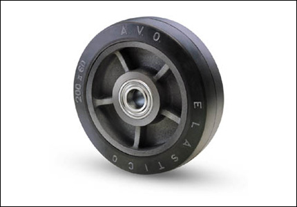 Elastic rubber wheel with cast iron centre