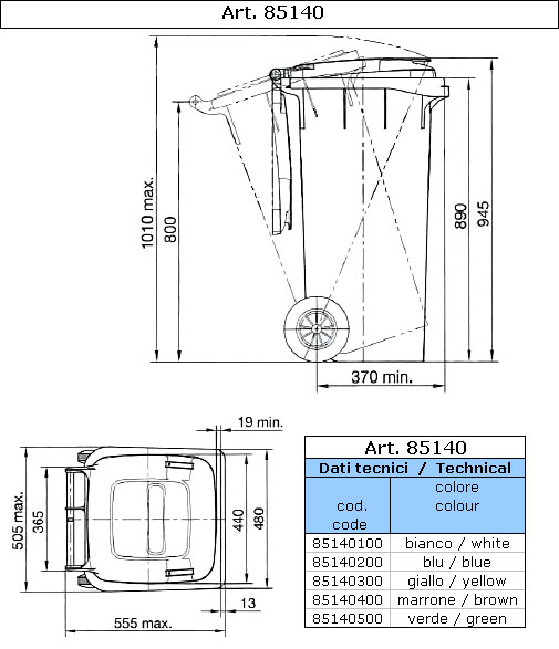 Wheeled trash container 120 litres