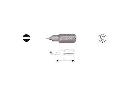 Bit for drivers 1/4 and for slotted screws