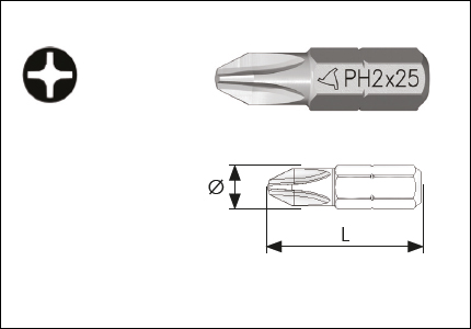 Bit for drivers 1/4 and for cross-slotted PH screws