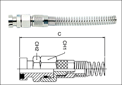 Swivel straight fitting with bayonet connection and spring