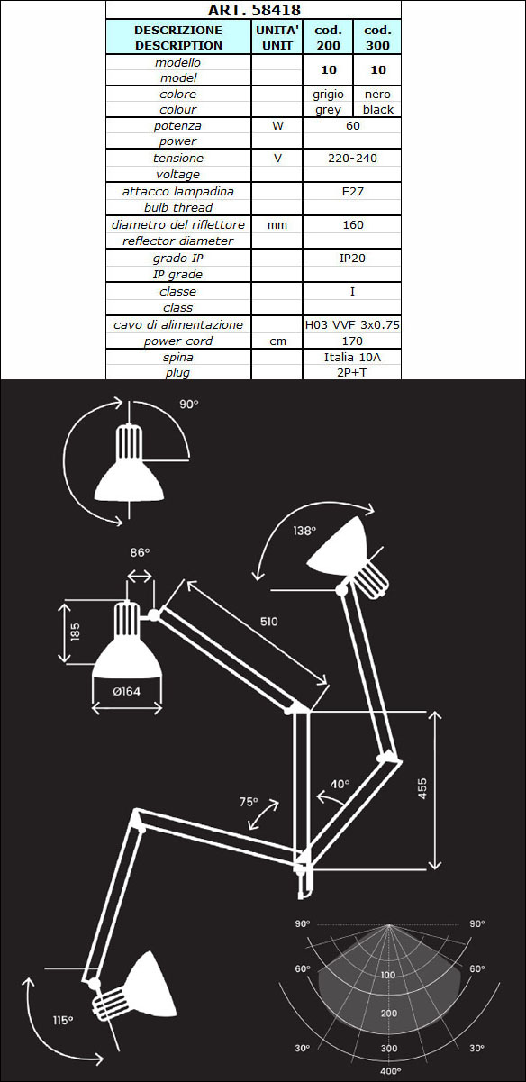 data sheet Drawing table lamp Mod. 10