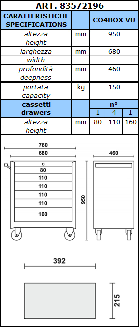 scheda tecnica Carrello portautensili CO4BOX VU con 196 utensili