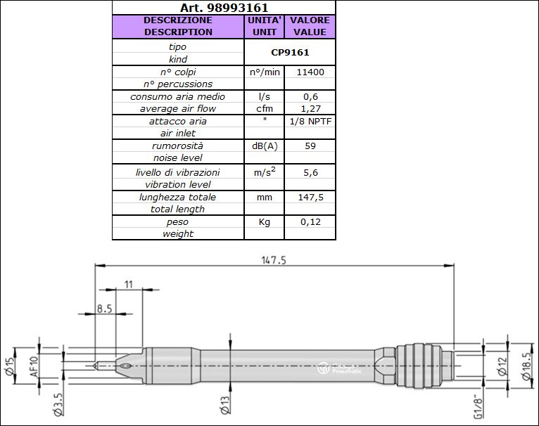 scheda tecnica Penna pneumatica per incisione CP9161